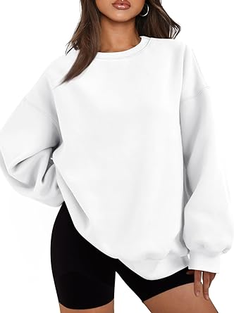 Women Crewneck Fleece Long Sleeve White